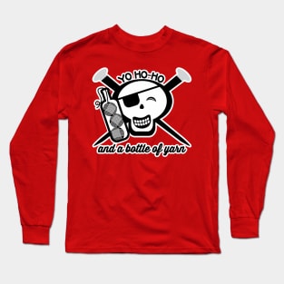 Knitting needles knitter pirate skull crossbones yarn crafts Long Sleeve T-Shirt